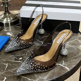 AQUAZZURA Rhinestones Sandals Crystal-embellished PVC heeled Stiletto ball Heels women's Luxury Designers leather outsole Evening Famous Sexy With Box 35-43