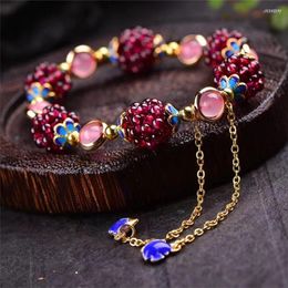 Strand Bohemian Natural Garnet Bracelet Women's Adjustable Grape Ball Half Gem Beaded Party Jewellery Gift