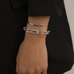 Bangle Bracelet designed jewerly Link Chain Crystal U-shaped Buckle Metal Bangle Bracelet Statement Gold Silver