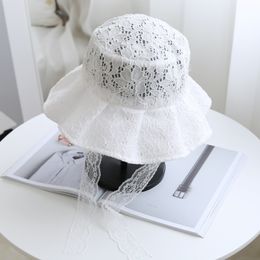 OMEA Lace Bucket Hat Women Summer Sun Visor Fashion Fisherman Elegant Floral Hat with Ribbon Floppy Cap Holiday Luxury Designer