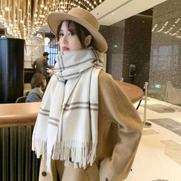 Scarves Autumn And Winter Korean Double Stripe Plaid Wool Scarf Imitation Cashmere Warm Shawl Bib