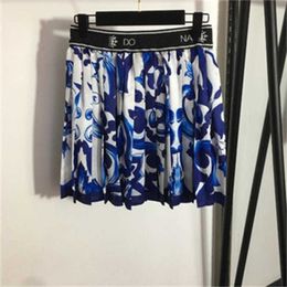 Fashion Women Dress Heavy Industry Gemstone Blue And White Porcelain Print Round Neck Short Sleeve Dresses Luxury Sexy Designer Women Promdress Clothing 8186