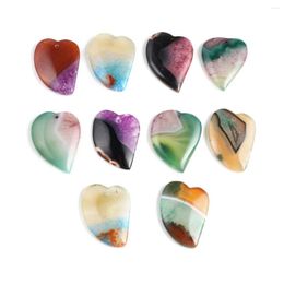Pendant Necklaces 1pc Natural Stone Agate Pendants Heart Shape Multicolor Crystal For Fashion Jewellery Making Diy Women Necklace Party Crafts