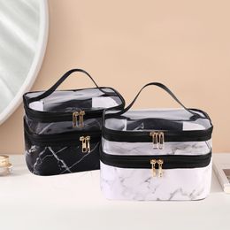 Cosmetic Bags Cases PVC Marble Pattern Women Cosmetic Bag Partition Makeup Brush Storage Case Female Portable Transparent Travel Toiletry Organiser 230627