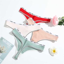 Other Panties 3Pcs/Lot Women's Cotton G-String Ladies Thong Letter Low-Rise Panties Underwear Screw Thread Briefs Sexy Lingerie Pants Intimate