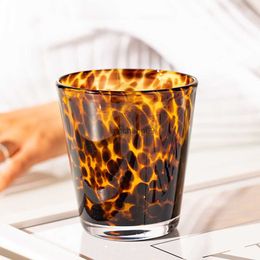 Vintage Leopard Print Whisky Champagne Cocktail Glass 400ML Breakfast Coffee Milk Juice Cup Portable Home Party Beer Water Cup L230620