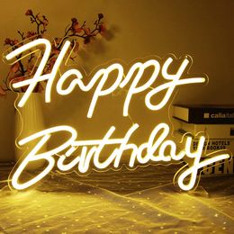 Party Decoration Large White Happy Birthday Neon LED Light Up Sign for Birthday Party Backdrop Decoration Banner Dimmable USB Powered 230627