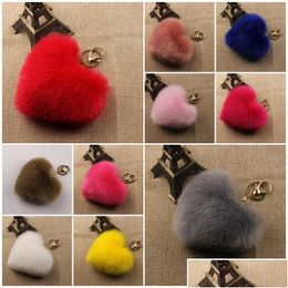 Keychains Lanyards Faux Rex Rabbit Fur Pom Heart Shape Key Chain Woman Bag Charms Man Trinket Car Keychain Drop Delivery Fashion A Dh7Up