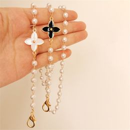 Eyeglasses Accessories Pearl Beads Clover Flower Link Chain Face Mask Necklace Reading Glasses Sunglasses Strap Cord Holder Head Neck Band 230628