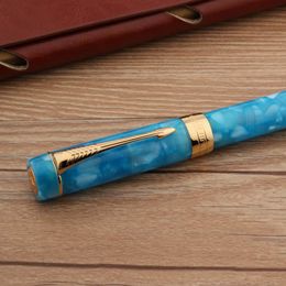 Pens Luxury JinHao 100 Acrylic Fountain Pen Sky Blue Golden Arrow #6 Nib Spin Business Stationery Office Supplies Ink Pens New