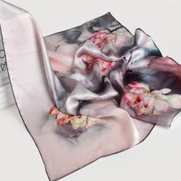 Scarves Nature Square Silk Neckerchief Hangzhou Kerchief Wraps For Ladies Printed Bandana Real Satin Neck Scarf