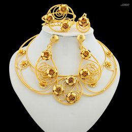 Necklace Earrings Set Brazilian Weddings Jewellery For Women 18k Gold Colour And Hoop African Dubai Plated Jewellery Gifts