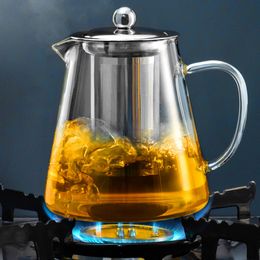 Water Bottles HMLOVE Heat Resistant Glass Teapot With Stainless Steel Tea Strainer Infuser Flower Kettle Kung Fu Teawear Set Puer Oolong Pot 230627