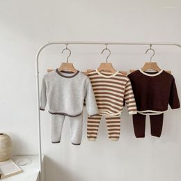 Clothing Sets Spring Autumn Baby Boy Girl Soft Comfortable Waffle Suit Round Neck Long Sleeve Top Pants Two Piece Set Casual