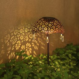 Hollowout Metal patio Umbrella Stake with solar led light for garden patio yard lawn driveway, warm white