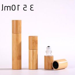 Clear Roll On Glass Bottle 3ml 5ml 10ml For Cosmetic Fragrances Essential Oil Bottles With Steel Roller Ball Bamboo Cover Fqxps