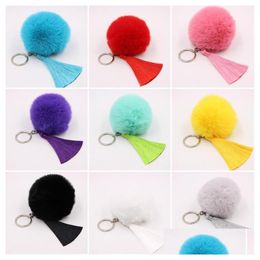 Keychains Lanyards 29 Colors 8Cm Rabbit Fur Ball Tassel Keychain Mticolor Tassels Pompom Handbag Key Ring Car Pendant Drop Deliver Dhvxs