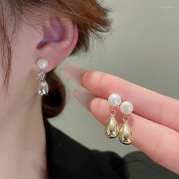 Dangle Earrings 2023 Korean Metal Wind Pearl Water Drop Fashion Elegant Simple Fresh Style Women's Jewelry