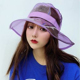 2020 Unisex PVC Transparent Bucket Hat Bright Jelly Wide Brim Waterproof Fisherman Rain Hat for Women Men Summer