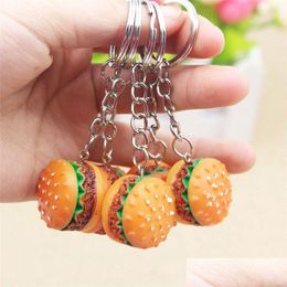 Keychains Lanyards Simation Hamburger Keyring Keyfob Creative Charm Pendant For Car Phone Bags Fashion Accession Toys Drop Deliver Dhmdj