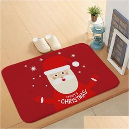 Carpets Merry Christmas Coral Fleece Kitchen Carpet Mat Bedroom Bar Entrance Doormat Home Hallway Floor Living Room Bathroom Anti-Sl Dh1P9