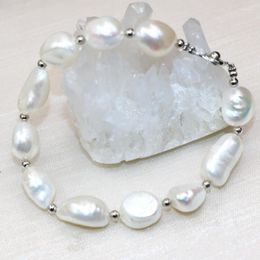 Strand 12-14mm Natural Irregular White Pearl Beads Bracelets For Women High Quality Clasp Fashion Elegant Jewelry 7.5inch B3000