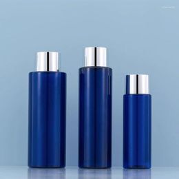 Storage Bottles Empty Plastic PET 100ML 200ML 250ML Blue Cosmetic Lotion Shampoo Toner Container Liquid Refillable Bottle With Shinny Silver