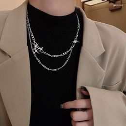 Chains Colourful L Sweet Cool Design Silver Colour Zircon Star Double Layer Clavicle Chain Sweater Necklace For Women Fine Jewellery