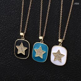 Pendant Necklaces 2023 Retro Stainless Steel Square Drip Oil Full CZ Five-Pointed Star Necklace For Women Charm Female Jewellery Gifts Gord22