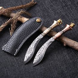 New Arrival R8342 Small Machete Knife High Carbon Steel Blade Brass Handle Fixed Blades Knives Outdoor Camping Hiking Fishing Survival Knives With Leather Sheath