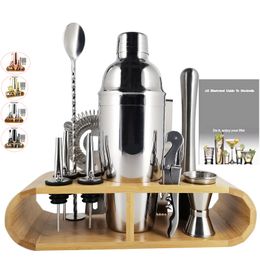 Wine Glasses 750ml600ml Stainless Steel Bar Cocktail Shaker Set Barware Tools Sets with Wooden Rack 230627