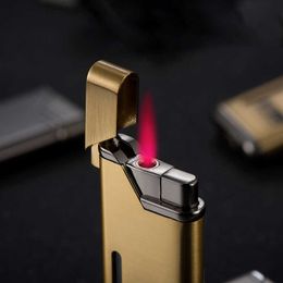 New Ultra-thin Turbo Butane Metal Lighter Red Flame Windproof Gas Cigarette Cigar Accessories Men's Gifts Outdoor Tools No Gas