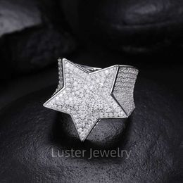 Hip Pop Style Yellow Gold Plating 925 Silver Star Shape Tested Positive 1.5mm Melee Round Moissanite Man Ring