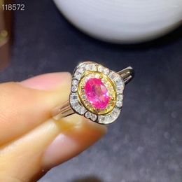 Cluster Rings Charming Pink Natural Sapphire Ring For Women Jewellery Real 925 Silver Gold Plated Oval Gem Girl Birthday Gift