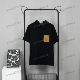 xinxinbuy Men designer Tee t shirt 23ss Leather label pocket polo short sleeve cotton women yellow black white XS-2XL