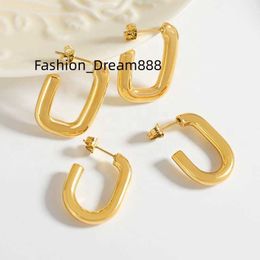 INS Trendy Piercing large trendy 18K Gold Asymmetrical Painted U Shape Chunky Dangle Gold Earrings For Women