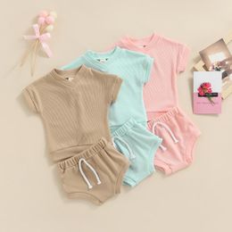 Clothing Sets Lioraitiin 0-18M Born Infant Baby Girls Boys Summer Clothes Solid Colour V-neck Short Sleeve T-shirt Tops Shorts Set