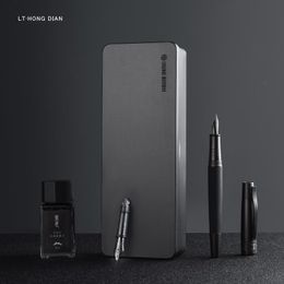 Pens Lt Hongdian 6013 Black Metal Fountain Pen Titanium Black Men's Business Ef/f/ Curved Nib Rotating Pen Cap Office Gift Ink Pen