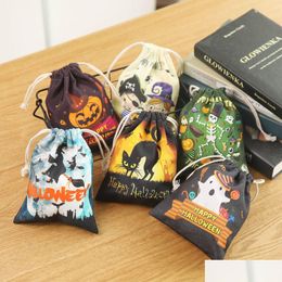 Gift Wrap Halloween Decoration Candy Bag Pumpkin Witch Human Skeleton Ghost Canvas Cartoon Bags Dstring Pocket Children Trick Or Tre Dhcrs