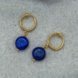 Dangle Earrings Natural Lapis Lazuli Coin Round Piece Jewellery Classic Aquaculture Year Lucky Holiday Gifts Easter Ear Stud