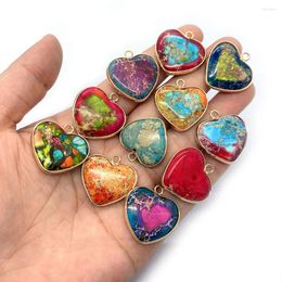 Pendant Necklaces Natural Stone Heart Shaped Emperor 24x24mm Crystal Red Grain Charm Jewellery DIY Necklace Earrings Accessories 1pcs