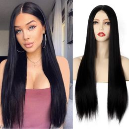 Straight Wig Lace Black Straight Lace Wigs Middle Part Line Long Natural Hair Heat Lace Wig