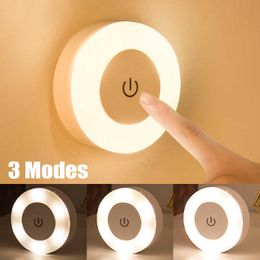 LED Touch Sensor 3 Modes USB Rechargeable Magnetic Base Wall Lights Round Portable Dimming Night Lamp Room Decor HKD230628