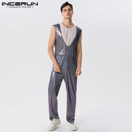 Men's Jeans Fashion Casual Style Sets INCERUN Large Vneck Shiny Fabric Rompers Leisure Sexy Male Party Sleeveless Jumpsuits 230628