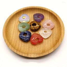 Pendant Necklaces 1pc 30mm 8 Colors Natural Semi-precious Stone Pendants Slant Hole Amethyst Rose Quartz Crystal Heart Shaped DIY Making