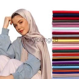 Bandanas Pure Plain Colour Silk Scarf Hijab Headband Female Islamic Head Cover Wrap for Women Muslim Jersey Hijabs Hair Scarves Headscarf x0628