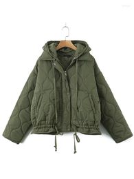 Women's Trench Coats YENKYE Women Oversize Army Green Hooded Parkas 2023 Long Sleeve Pockets Female Short Warm Overcoat