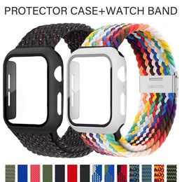 Case + Strap For Apple Watch 44 40mm 45mm 41mm 42mm 38mm Nylon Elastic Braided Solo Loop Bracelet Iwatch Serie 3 4 5 6 Se 7