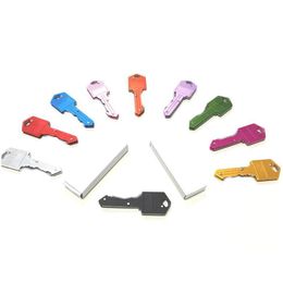 Keychains Lanyards Mtifunctional Folding Knife Keychain Mini Defence Outdoor Key Shape Pocket Fruit Knifes Tool Chain 10 Colours Dr Dhiem