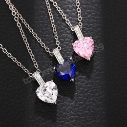 Pink/Blue/White Heart Cubic Zirconia Pendant Necklace For Women Engagement Wedding Trendy Jewellery Romantic Love Necklace